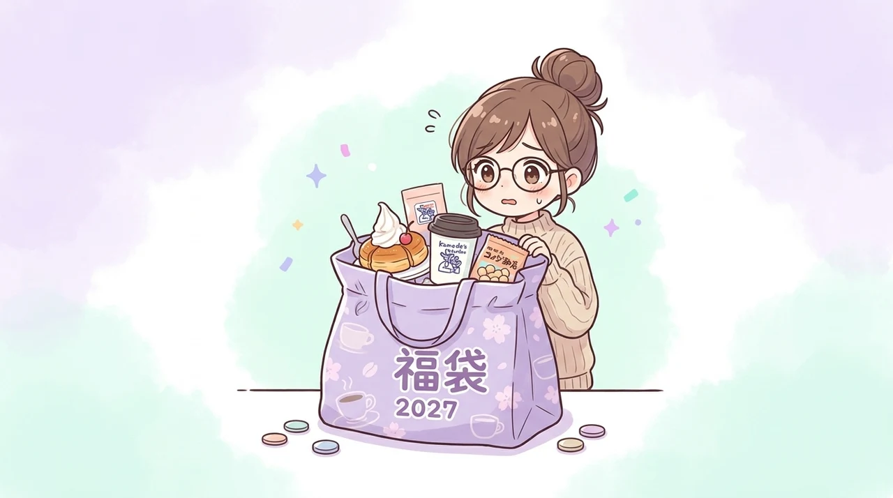 コメダ福袋2027の中身と価格を比較のイメージ画像（店頭版「寿」の中身・店頭版「慶」の中身・オンライン版「HAPPY BAG」の中身）
